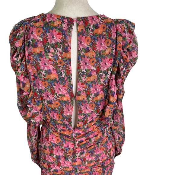 Zara Floral Ruched Ruffle Mini Dress Size S - Picture 11 of 16
